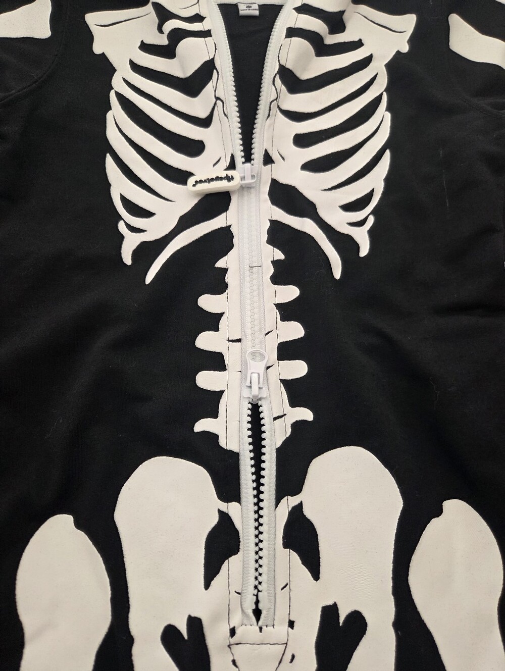 Youth Black Skeleton One-Piece Costume With Hoodie -1 Available - Picture 4 of 6